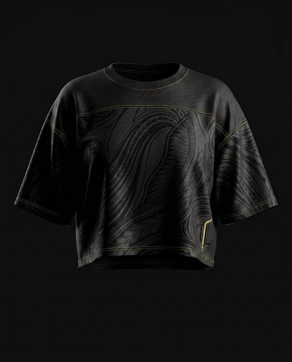 The Wahine Onyx Jersey — Niho Mano motif — front view