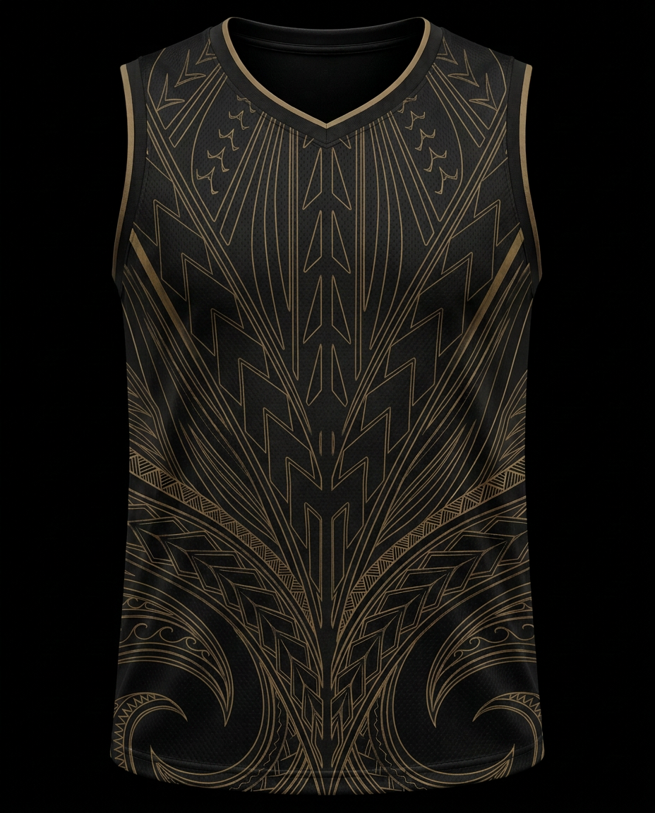 The Mana Basketball Jersey — Tiare Vine motif — front view