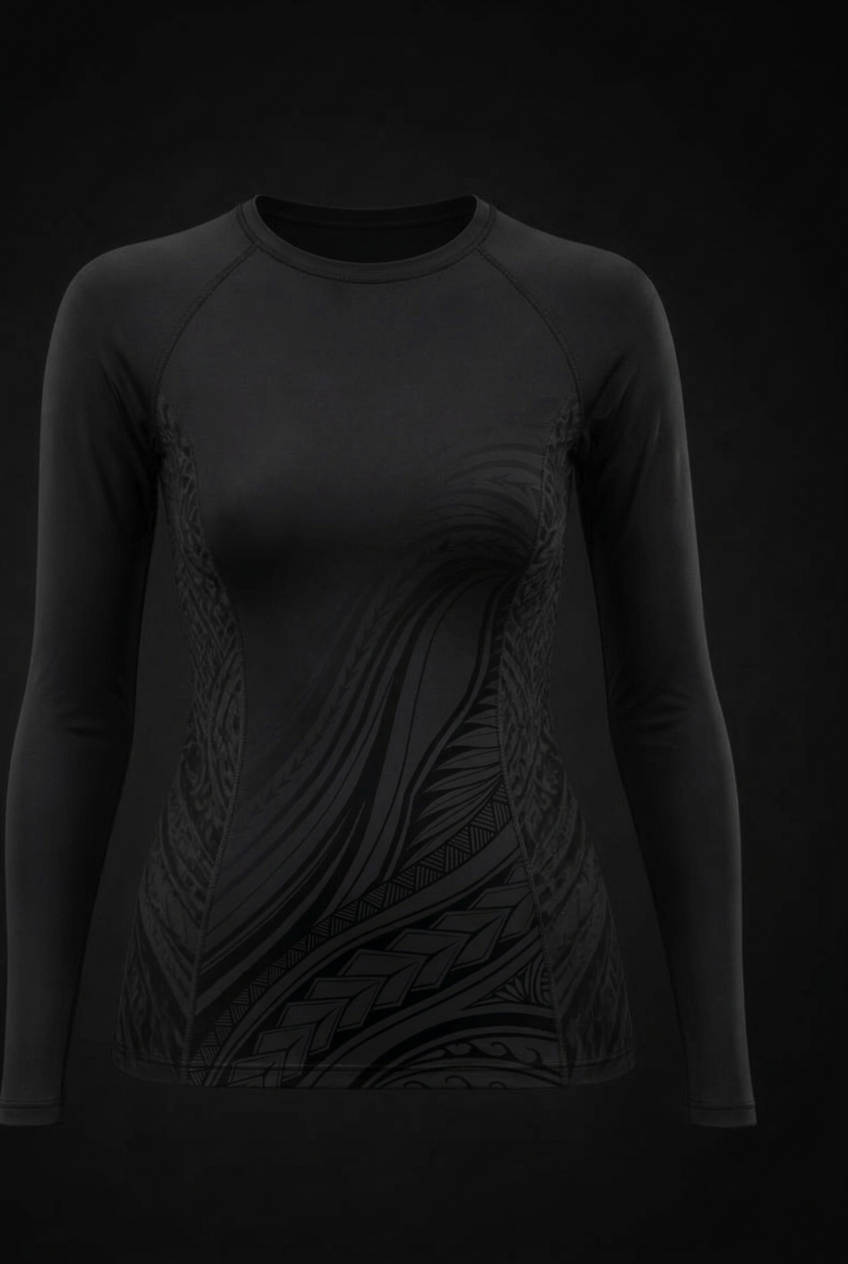 The Side Panel Wahine Compression Long Sleeve — Side Panel Band motif — front view