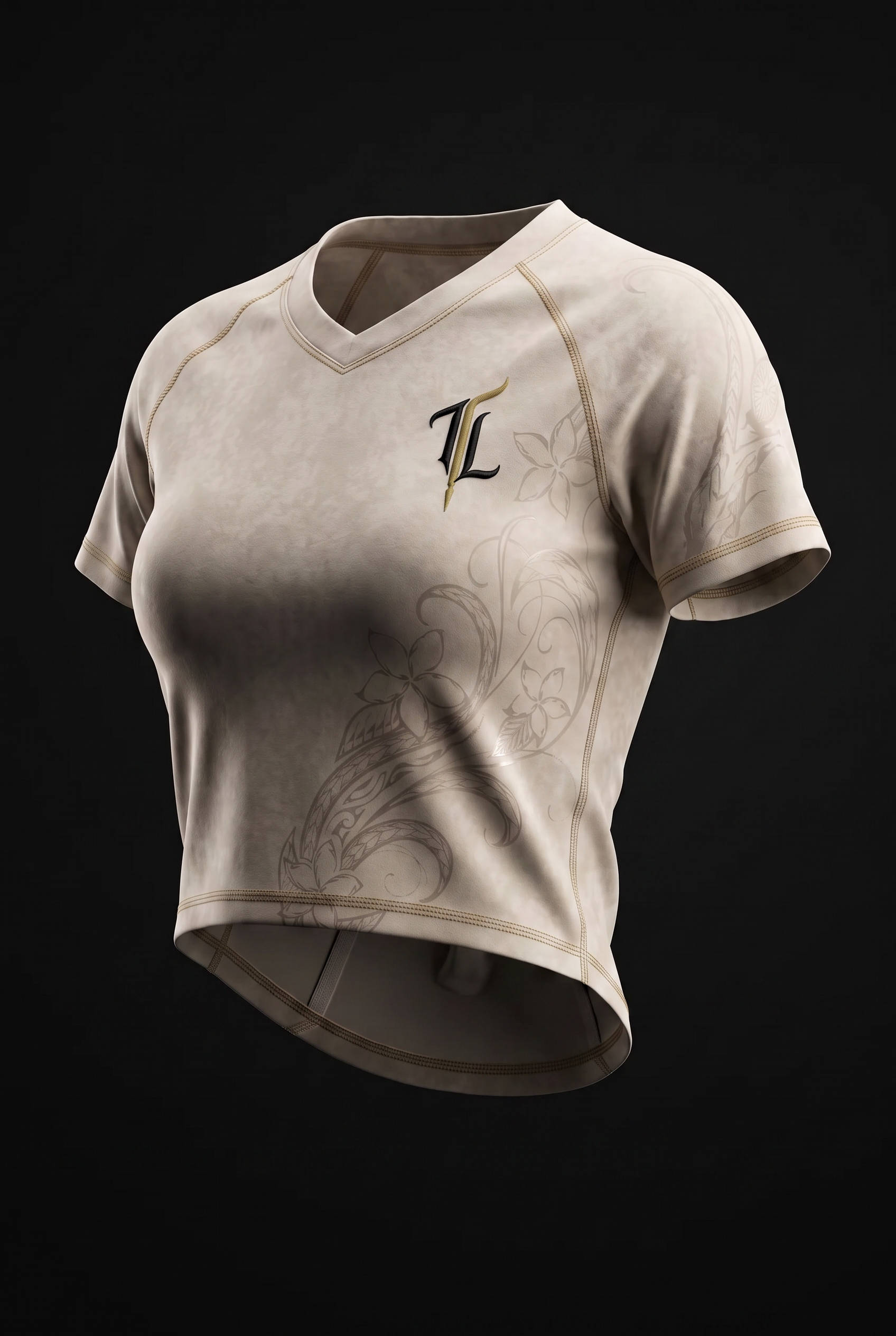 The Wahine Bone Jersey — Tiare Vine motif — front view