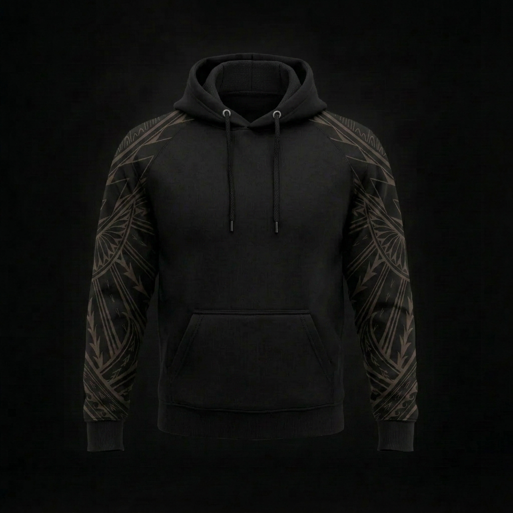 The Niho Mano Gold Band Hoodie — Niho Mano motif — front view