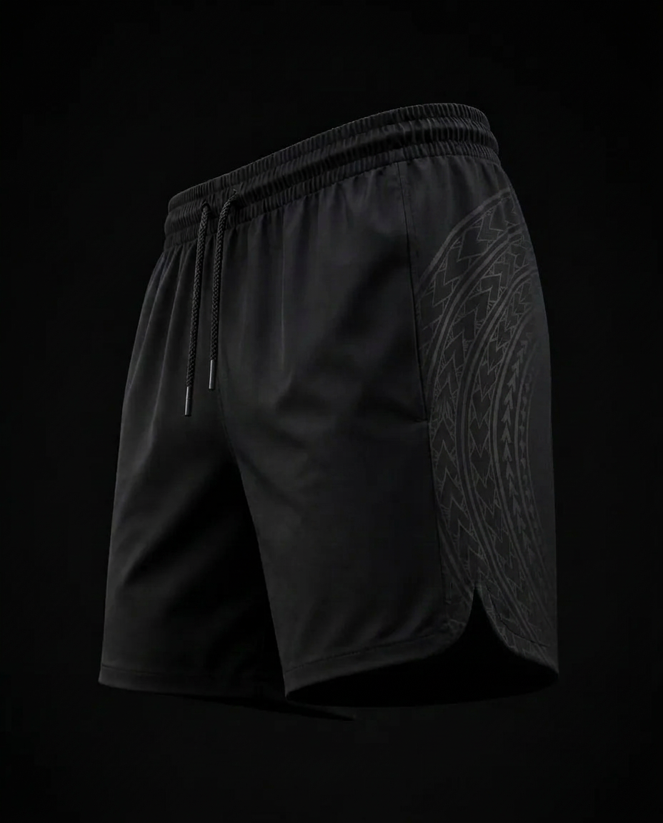 The Niho Mano Tonal Short — Niho Mano motif — front view